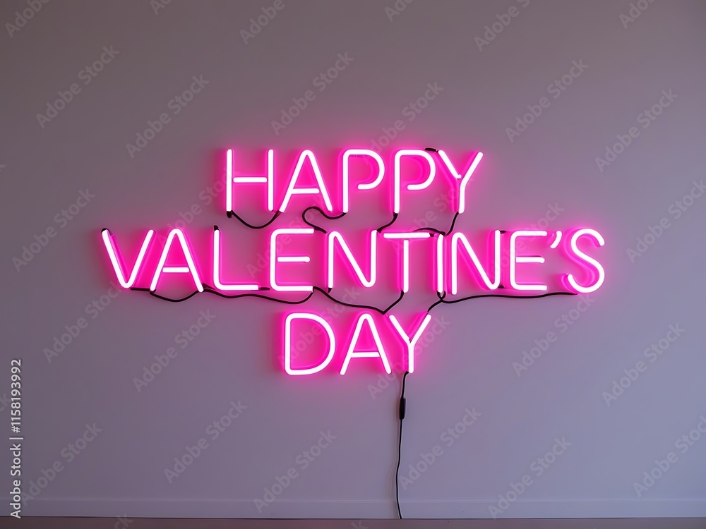 Fototapeta premium Happy Valentines Day Neon Sign on Wall