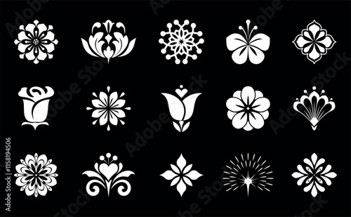 Flower icons set. Isolated elements for design. Vector graphics.