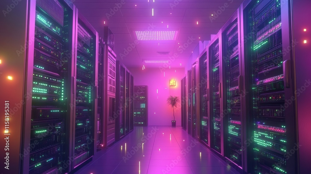 Fototapeta premium High-Tech Server Room with Cooling Racks and Animations