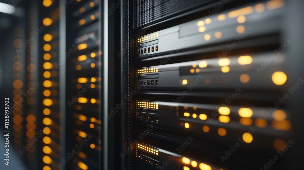 Illuminated Server Racks in Tech Infrastructure Room Illuminated Server Racks in Tech Infrastructure Room