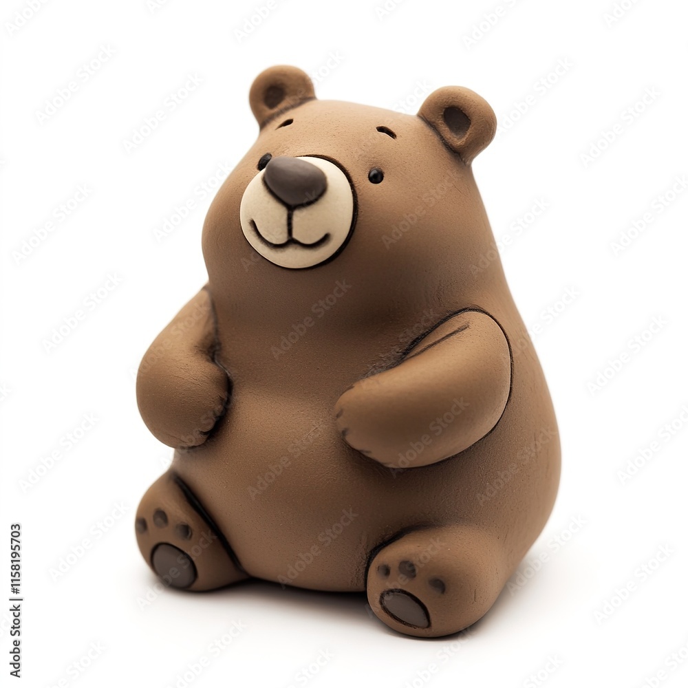 Fototapeta premium Adorable whimsical designs of a cute bear sculpted in soft clay charm, isolated on a clean white background