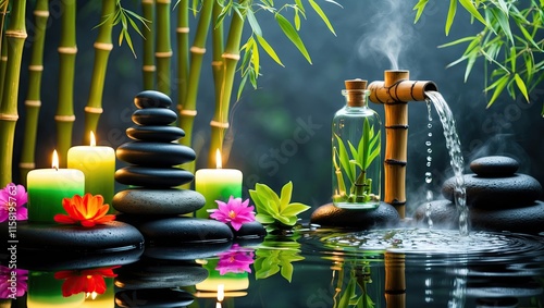 Serene spa scene featuring tranquil zen concept in nature