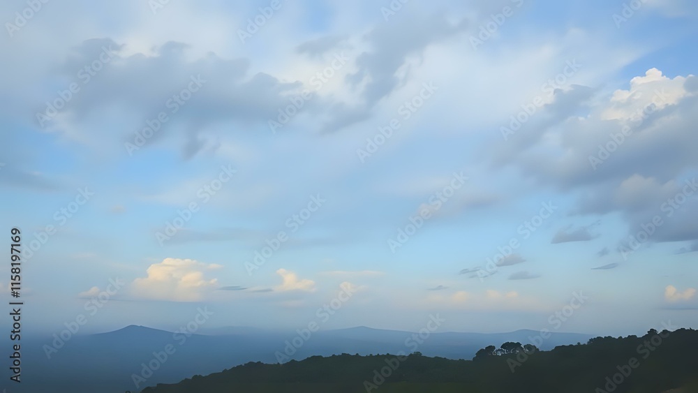 Serene Mountain Landscape with Dramatic Cloudy Sky at Dusk - Blue Ridge Mountains Panoramic View with Rolling Hills and Evening Clouds