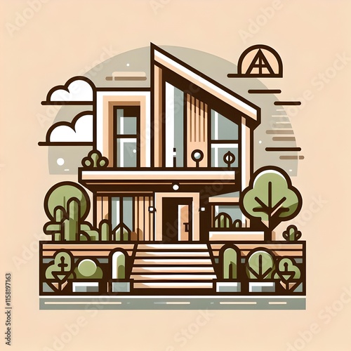 Wallpaper Mural Geometric Illustration of a Modern House with a Flat Roof and a Minimalist Design Torontodigital.ca