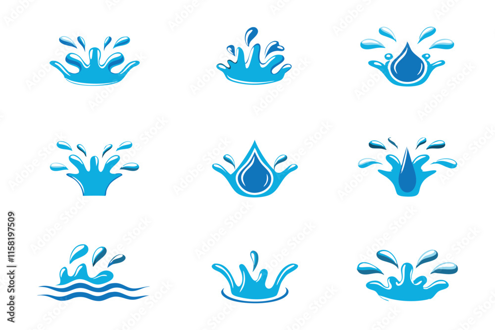 Fototapeta premium Blue Water Splash Symbol Illustrations for Logos, icons Posters, and Print Materials
