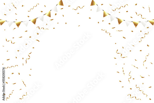 ゴールドの紙吹雪とガーランドのベクターイラスト 金色の紙吹雪のフレーム
