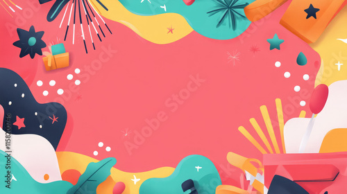 A colorful background with a lot of different shapes and objects
