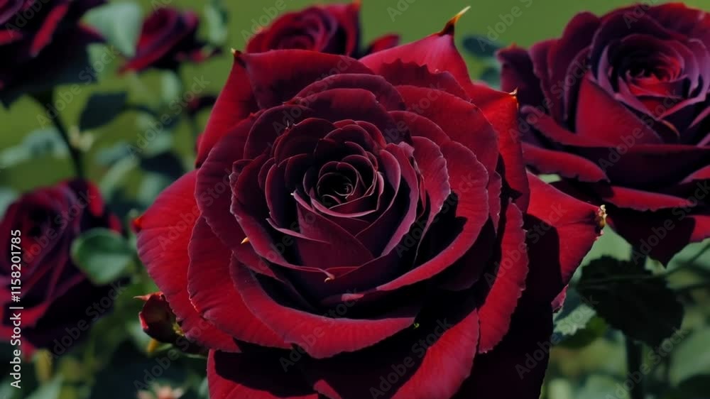 close up of red rose on black. generative ai