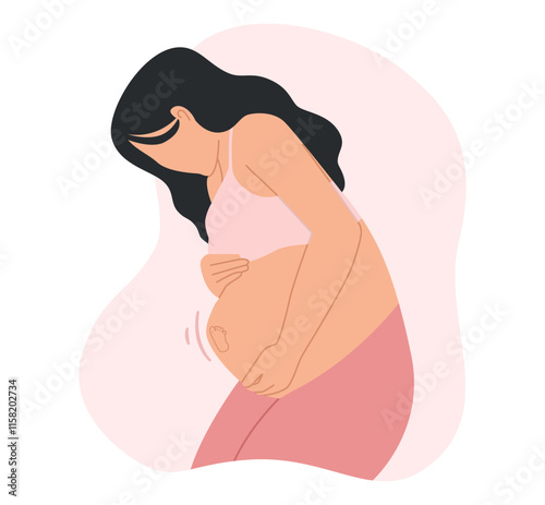 Pregnant women as her baby moves violently causing labor pains 