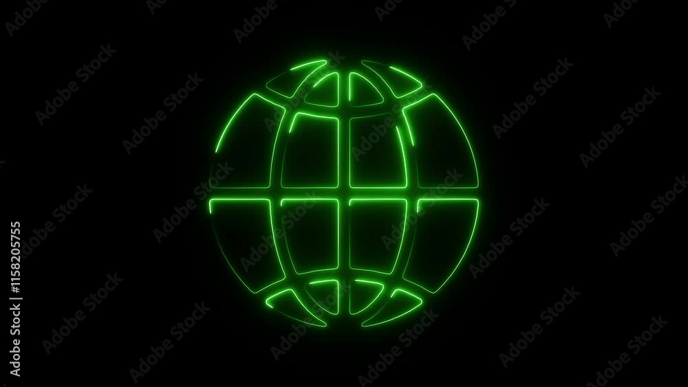 Glowing Neon Globe Icon with Smooth Animation on Black Background - HD Motion Graphics Video Glowing Neon Globe Icon with Smooth Animation on Black Background - HD Motion Graphics Video