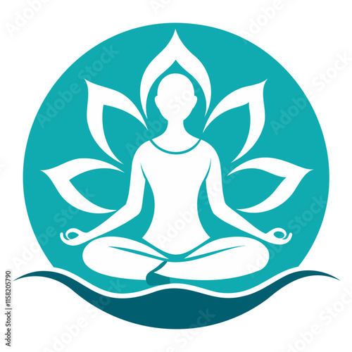 Lotus position yoga Logo Silhouette vector illustration on transparent background
