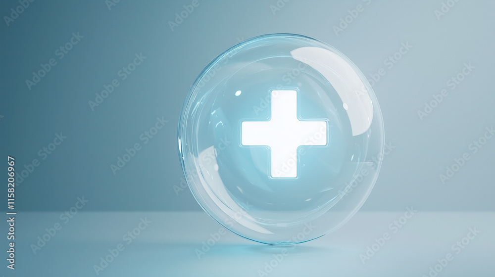 Glowing Medical Cross in Glass Sphere Glowing Medical Cross in Glass Sphere
