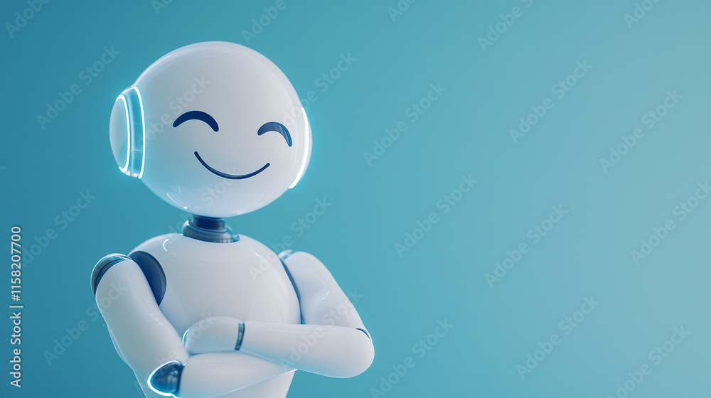 Futuristic Humanoid AI Robot with Sleek White Metallic Body and Gradient Blue Background for Modern Technology Concept Futuristic Humanoid AI Robot with Sleek White Metallic Body and Gradient Blue Background for Modern Technology Concept