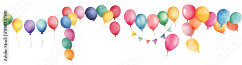Holi festival element, Colorful balloons garland for festive celebrations and events, isolated on transparent background.