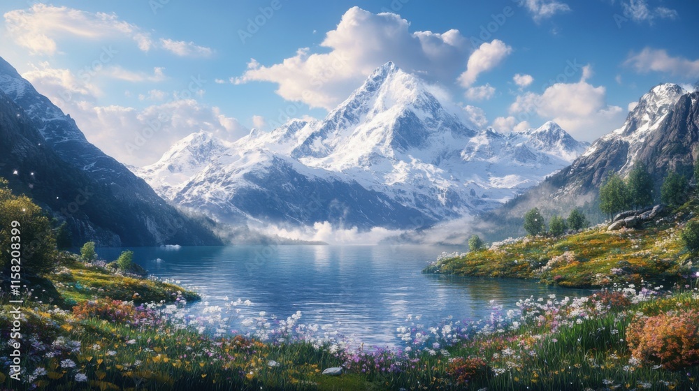 lake and mountains