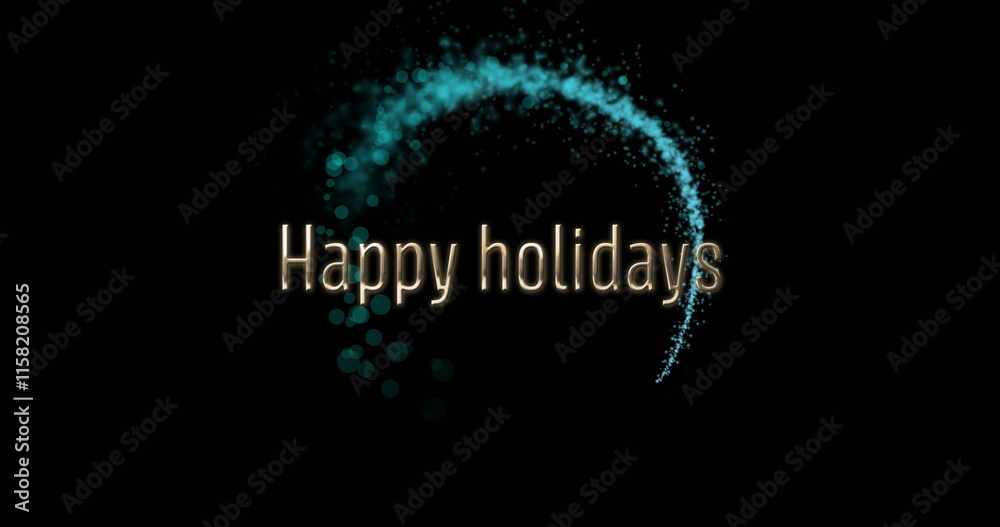 Image of happy holidays text over glowing lights on black background Image of happy holidays text over glowing lights on black background