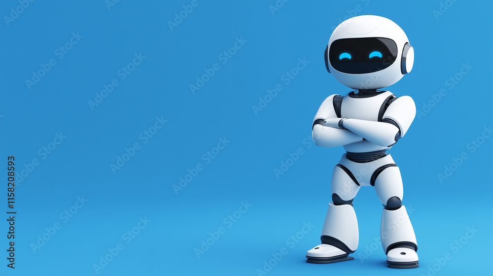 Futuristic Humanoid AI Robot with Sleek White Metallic Body and Gradient Blue Background for Modern Technology Concept Futuristic Humanoid AI Robot with Sleek White Metallic Body and Gradient Blue Background for Modern Technology Concept