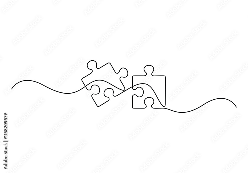 Obraz premium Puzzle continuous line art. Jigsaw piece one line drawing. Vector illustration