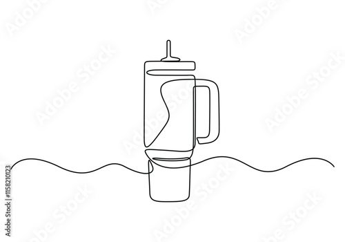 Reusable stainless steel water bottle single line drawing. Vector illustration