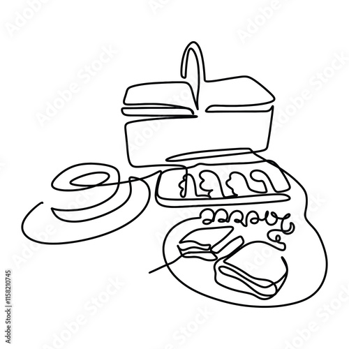 Picnic Food Drink Graphic Design Line Art Vector Decoration