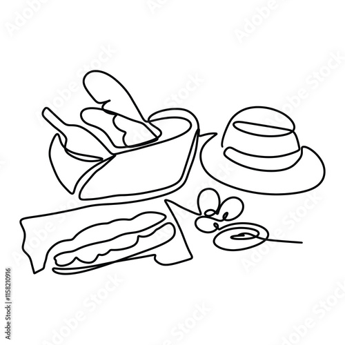 Picnic Food Drink Graphic Design Line Art Vector Decoration