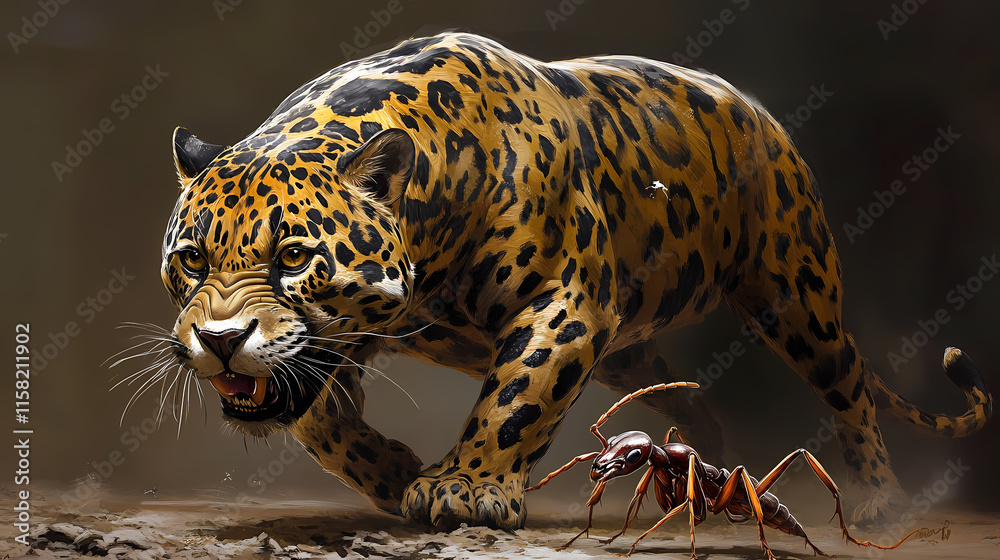 Obraz premium Hybrid animal between jaguar and ant. Chimera. Illustration