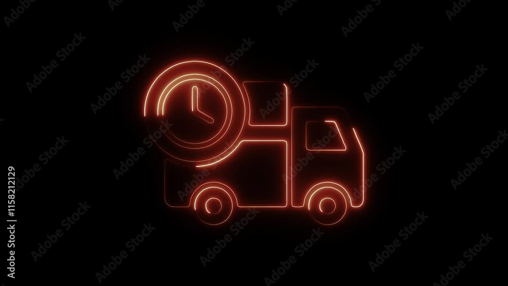 Glowing Neon Delivery Time Icon Animation on Black Background, HD Motion Graphic for Logistics and Shipping Glowing Neon Delivery Time Icon Animation on Black Background, HD Motion Graphic for Logistics and Shipping