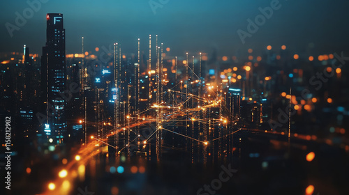 Wallpaper Mural Smart digital Innovation city with connection network reciprocity over the cityscape. of future smart wireless digital city and social media networking systems that connects people with in city Torontodigital.ca