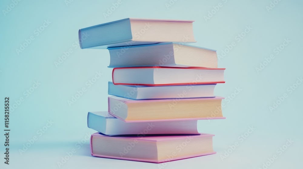 A stack of colorful books on a light background. A stack of colorful books on a light background.