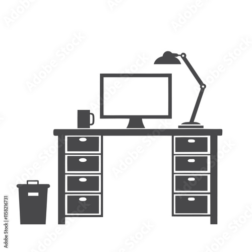 Minimalist Office Desk Setup silhouette Vector Design.