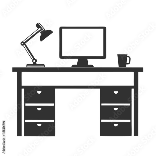 Minimalist Office Desk Setup silhouette Vector Design.