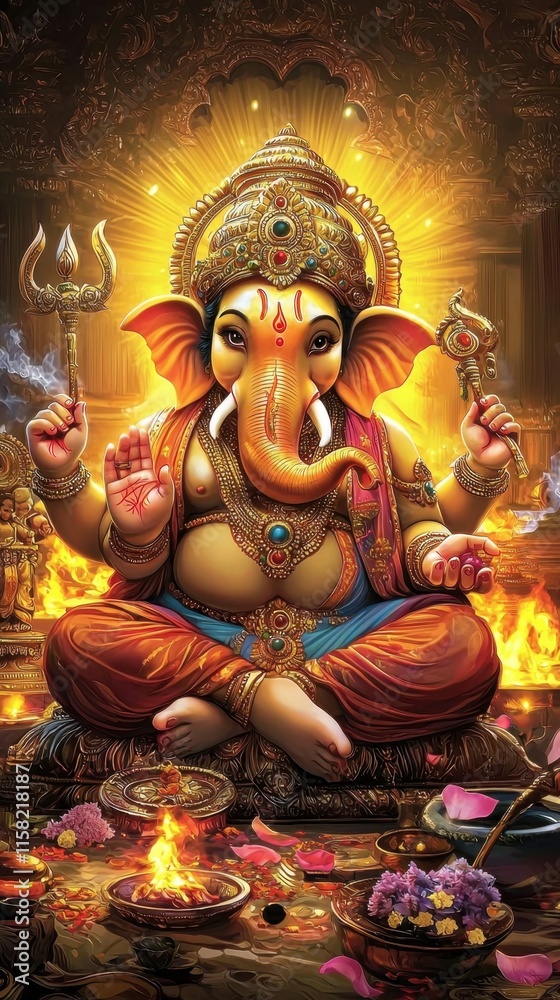 Fototapeta premium A tranquil representation of Ganesha in meditation.