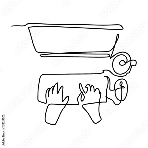 Secretary On Computer Office Graphic Design Line Art Vector Decoration