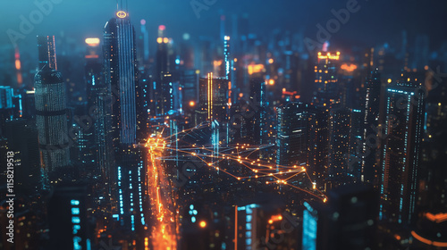 Wallpaper Mural Smart Innovation city with connection cyber security network reciprocity over the night cityscape future wireless digital city and social media networking systems that connects people in the city Torontodigital.ca