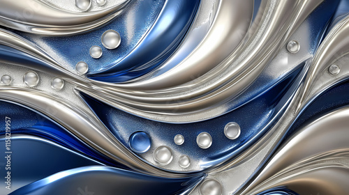 Wallpaper Mural Abstract Silver and Blue Liquid Metal Waves  Torontodigital.ca