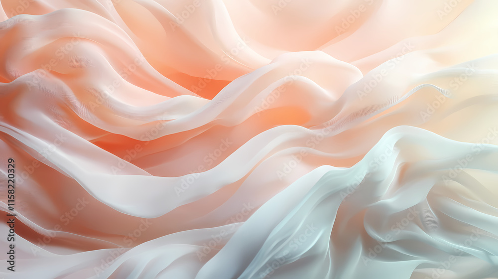 Soft Peach Satin Drape: A luxurious, ethereal backdrop of delicate peach satin, shimmering with a soft, diffused glow. The fabric flows in graceful waves, creating a sense of elegance and tranquility.