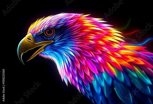 Wallpaper Mural Rainbow Eagle Head Vibrant Feathers Dark Background Digital Art Torontodigital.ca