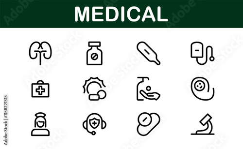 Premium Medical Icons. Perfect Vector Designs for Healthcare, Hospitals, Medicine, and Health Apps in Outline and Flat Styles. photo