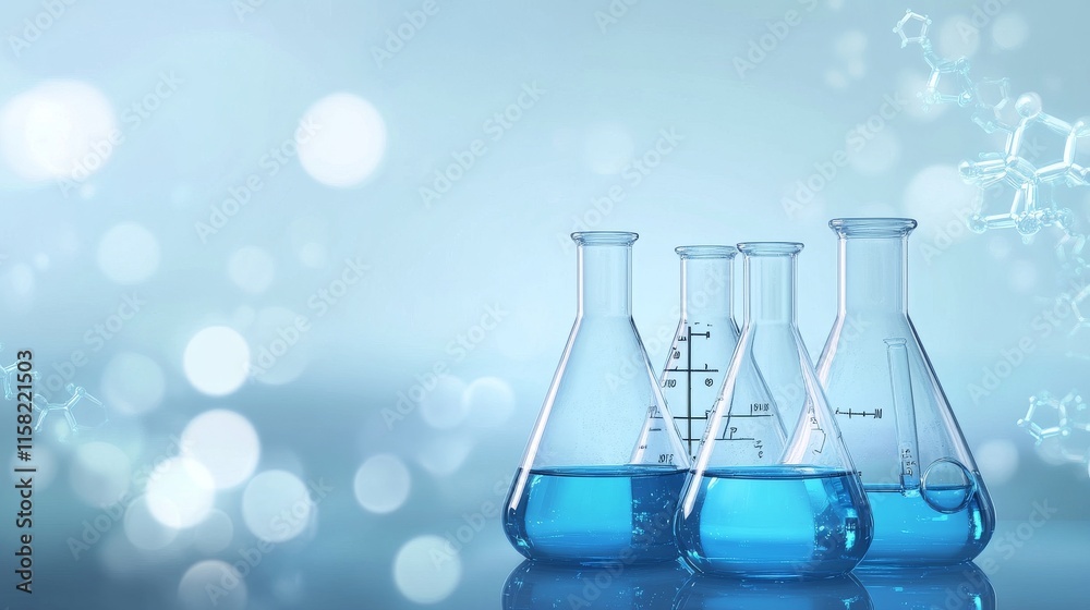 Laboratory glassware with blue liquid background. Laboratory glassware with blue liquid background.