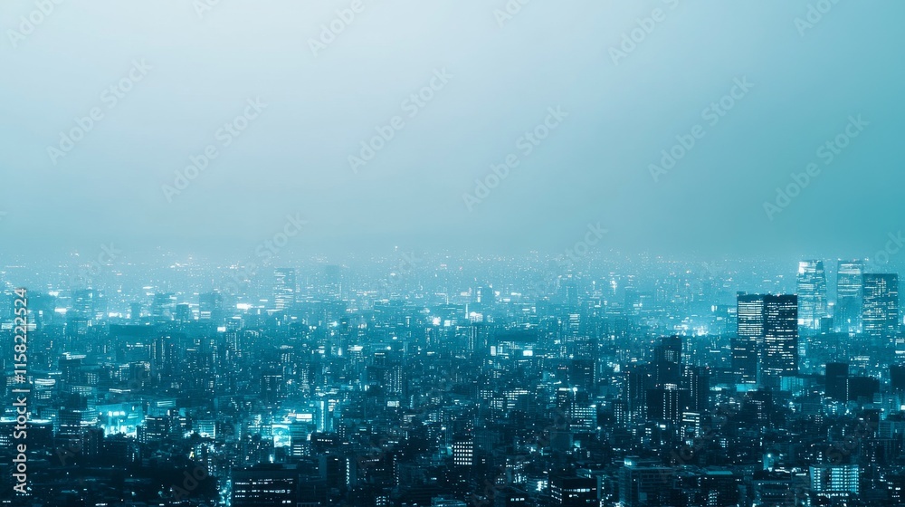 Obraz premium Mist-covered city skyline at twilight.