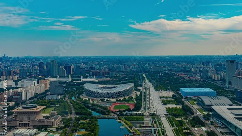 Time lapse of National Stadium and Water Cube showcasing urban beauty in Beijing