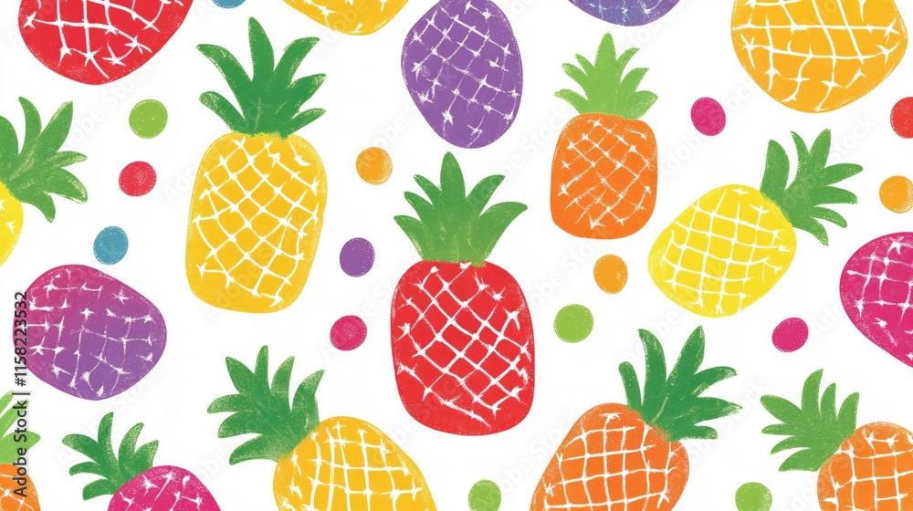 Colorful Abstract Pineapple Pattern with Bright Background and Fun Dots Colorful Abstract Pineapple Pattern with Bright Background and Fun Dots