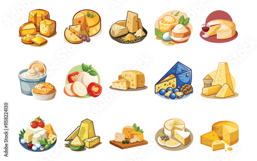 Set of Cheese Vector Illustrations on White Background