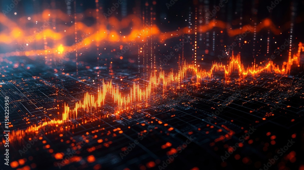 Abstract Digital Data Visualization Glowing Orange Stock Market Graph on a Circuit Board Abstract Digital Data Visualization Glowing Orange Stock Market Graph on a Circuit Board