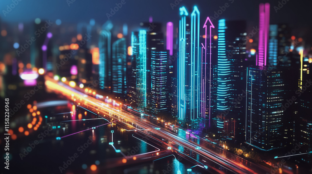 Smart digital Innovation city with connection network reciprocity over the cityscape. of future smart wireless digital city and social media networking systems that connects people with in city Smart digital Innovation city with connection network reciprocity over the cityscape. of future smart wireless digital city and social media networking systems that connects people with in city