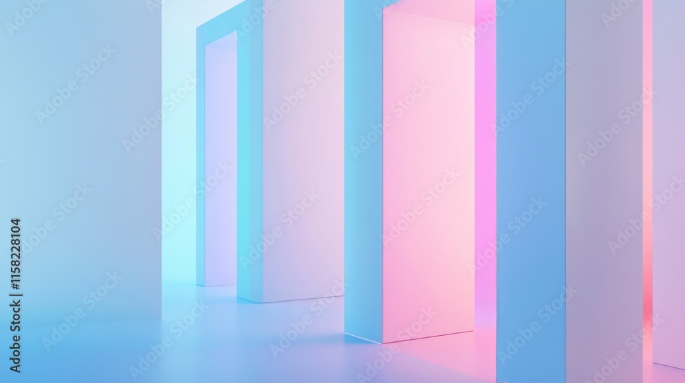 Vibrant lighted doors in a modern hallway. Vibrant lighted doors in a modern hallway.