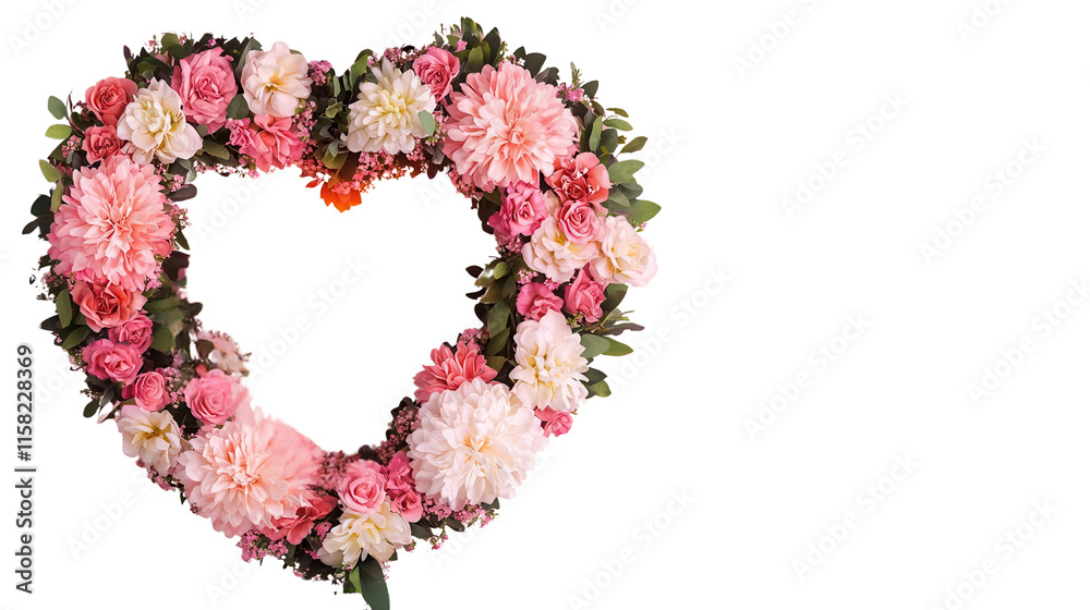 Beautiful Floral Heart Decoration with Pink Roses and Greenery for Wedding, Valentine's, Mother's Day, and Love Celebrating Decoration. Beautiful Floral Heart Decoration with Pink Roses and Greenery for Wedding, Valentine's, Mother's Day, and Love Celebrating Decoration.