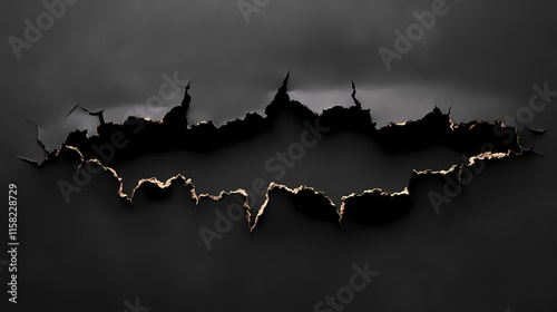 Torn paper with burned edges, revealing mysterious dark background - stock photo. Obfuscate. Illustration photo