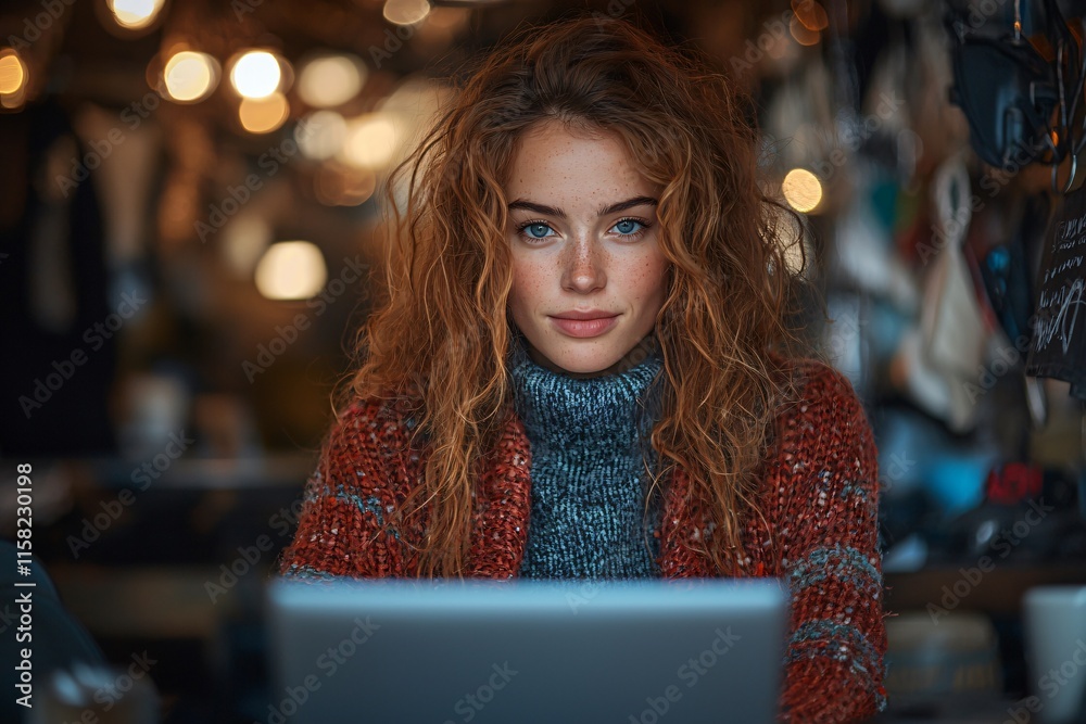 Creative young woman working on laptop in her studio Creative young woman working on laptop in her studio