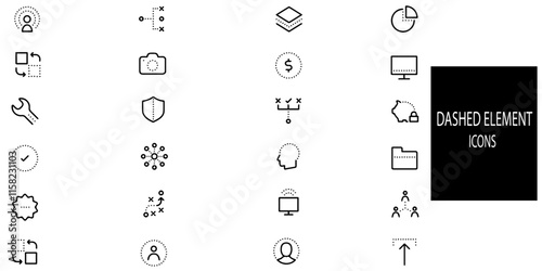 Dashed element simple concept 24 icons set.Vector illustration.